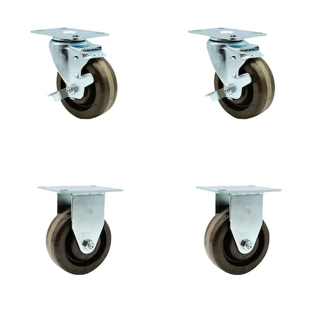 Service Caster 4'' High Temp Phenolic Wheel Swivel Top Plate Caster Set with 2 Brake 2 Rigid, 4PK SCC-20S415-PHRHT-TP2-TLB-2-R-2